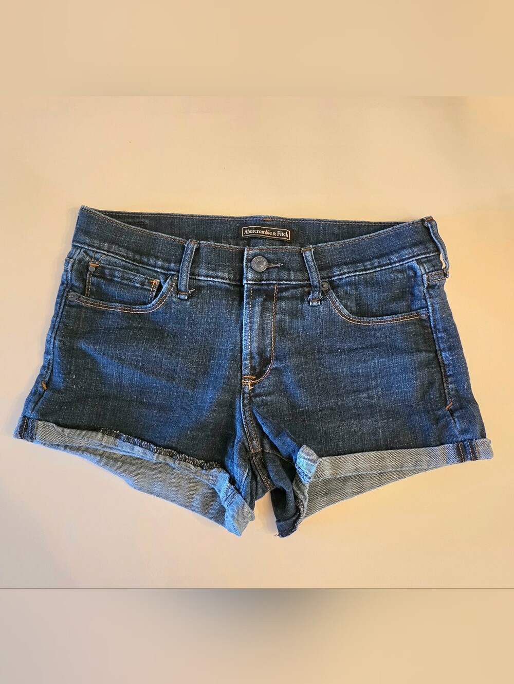 Abercrombie And Fitch Shorty Shorts 27 Dark Blue Denim Rolled Hem Mid-rise EUC